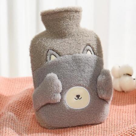 Varmvattenflaska Varmvattenflaska Varmvattenflaskor Mysig Mjuk Plysch Söt Mönster 500ml 21*12.5cm Grey shy cat
