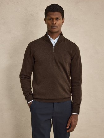 Dark Brown Half Zip Sweater Regular Fit