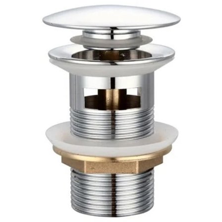 Vaskesluk med klikk-klakk-mekanisme for vasker med overløp, trykkventil for vasker i messing, krom.