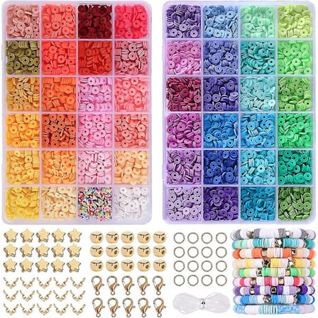 4800 st Polymer Clay Pärlor Kompatibel Med Smyckestillverkningssats, 96 Färger Spacer Heishi Pärlor Platta Runda Polymer Clay Pärlor Med Bokstav
