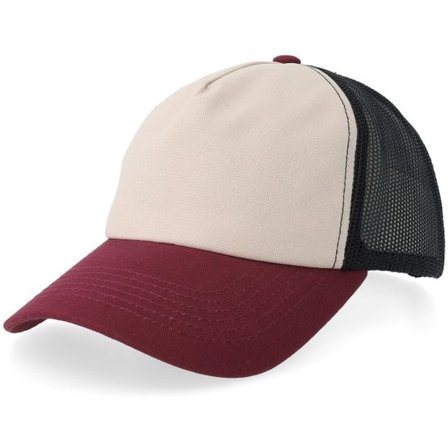 Equip - Beige trucker Keps - Beige/Black/Burgundy Canvas A-frame Golfer Trucker @ Hatstore