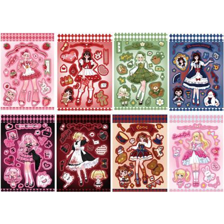 Söta tecknade flickor klistermärken Scrapbook papper för dekoration Planner Telefonfodral Scrapbook Journaling utan upprepning, 8 teman klistermärken 