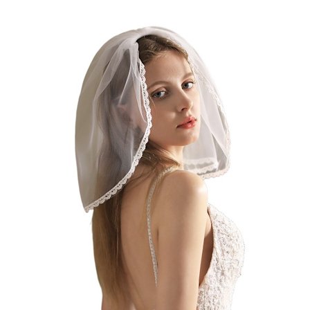 Kort brudeslør med blonder, 1 stk