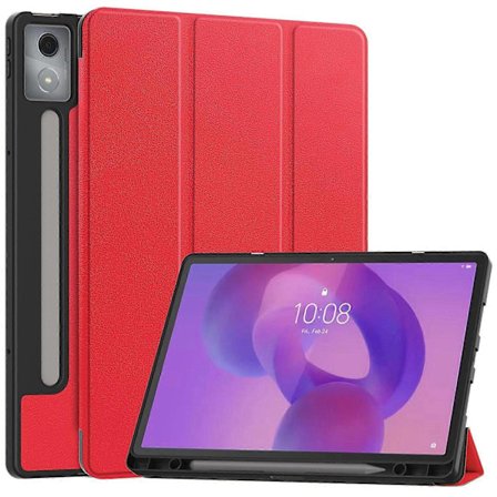 för Lenovo Idea Tab Pro Fodral Tri-Fold Ställ Läder PC Tablet Skydd med Pennhållare - Röd-Xin