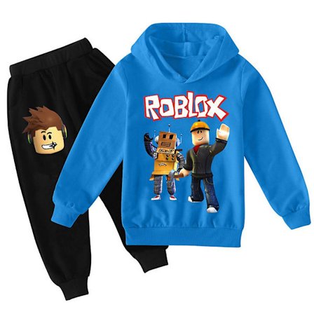 Gutter Roblox 3D-trykt treningsdress Barn Genser Genser Treningsdresser + joggebukse Sett Klær 9-14 år Deep Blu Z