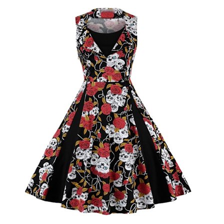 2023 Damsömmar Swing Kjol Skull Red Rose