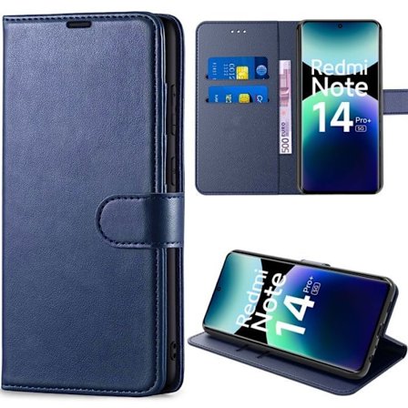 Coque - E.F.CONNECTION - Til Xiaomi Redmi Note 14 Pro Plus 5G - Marine PU Læder - Stødresistent - Ridsebestandig