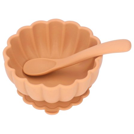 Silikoninen imukuppikulho ja lusikkasetti vauvalle, taaperon ruokintaharjoitteluun, astiasto, keltainen