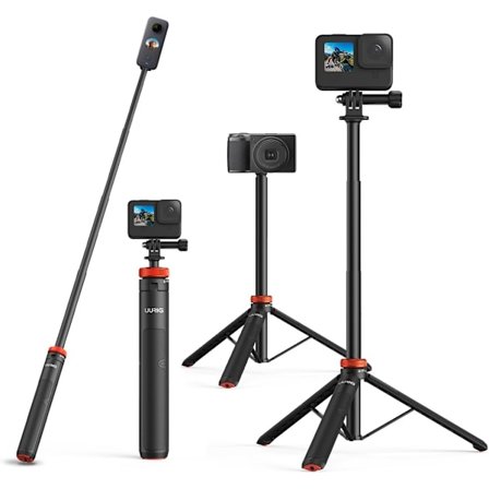 UURig Teleskopisk Selfiestick Lång med Stativ, Vattentätt Handgrepp, för Insta360 GoPro Hero 10 9 8 7 6 5 4 3 2, Fusion, Max, Session, AKA
