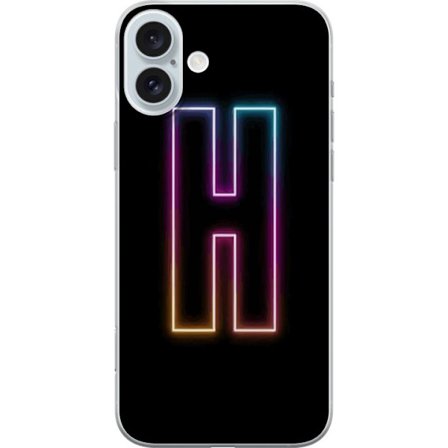 Yhteensopiva Puhelinkuori Apple Apple iPhone 16 Plus Minimalistinen neonkirjain H väriä vaihtavassa valossa mustaa taustaa vasten modernilla typogra