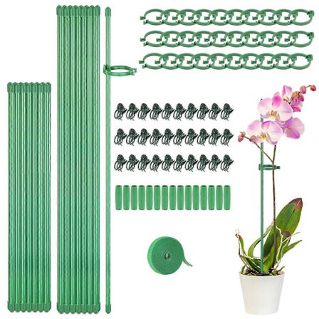 Plant Support Set, Plant Stakes with Connecting Pipes for Indoor and Outdoor Plants, Green Adjustable