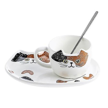 Sød Kat Keramik Kaffe Kopsæt Dyr Kopper Med Bakke