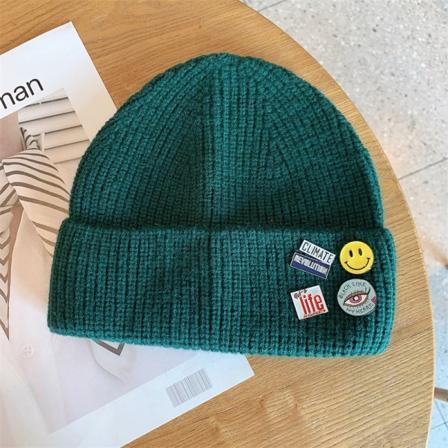 Kvinnor Män Stickade mössor Warm Patch Höst och vinter Öronlappar Ull Matchande Varm Unisex Green M(56-58cm)