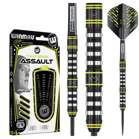 Winmau MvG Assault Darts 22g,23g,24g,26g Steel Tip Darts - Professional Tungsten Darts Flights, Black, Silver, Lime, 90% Tungsten, Michael Van Gerwen