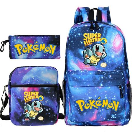 Squirtle Pokémon Ryggsekk, tredelt Skolesekk Casual Ryggsekk Enkelt Skulderveske Pennveske Sett A