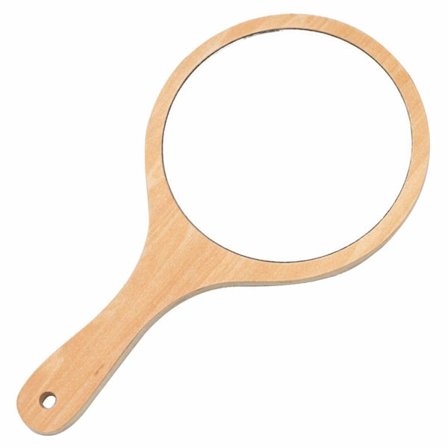 Frisørspeil for salong, sirkulært håndspeil med trehåndtak, rundt håndspeil i tre for salong, rundt trespeil, sminkespeil for sminke