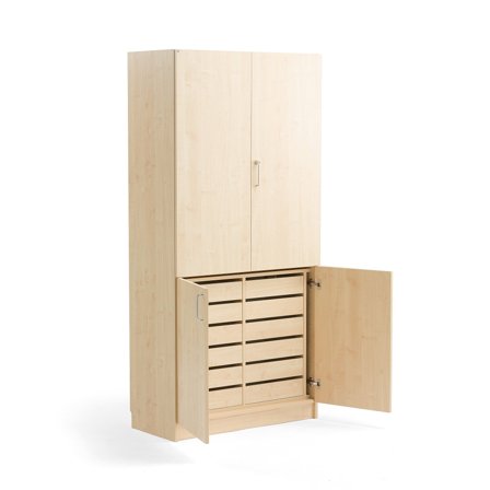 Hoher Lagerschrank aus Holz THEO, 12 Schubladen, Birke