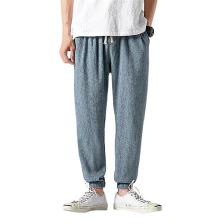 Lösa Casual I Bomullslinne För Män Light Blue Xl