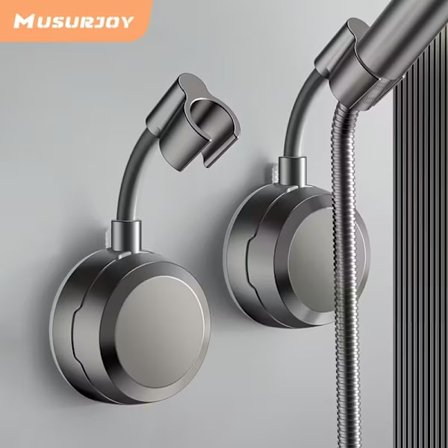 Dusjhodeholder med sugekopp – Justerbart Veggfeste for Hånddusj, Borefri ABS Grå