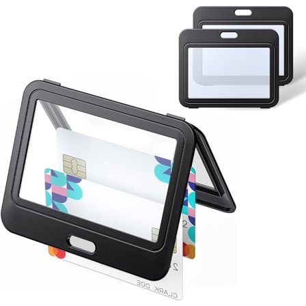 3-pak ID-badgeholder med dobbeltsidede vinduer, vandret hård plastikkasse, sort kortbeskyttelsespose til kontor, skole, ID-kreditkort, Proximity K