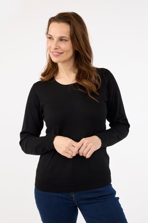 JENSEN - Langærmet Strik - Sort - Ribdetalje