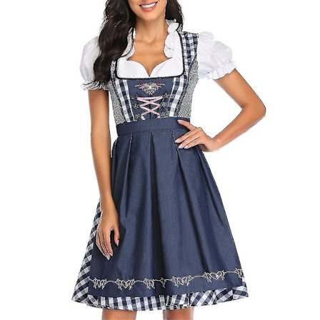 Oktoberfest Kostyme for Kvinner Voksen Dirndl Tysk Tradisjonell Bayersk Øl Karneval Fraulein Cosplay Jomfru Kjole Grå Blå{AZC}