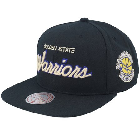 Mitchell & Ness - Golden State Warriors Cream Script Hwc Black Snapback Snapback Black Cap - NBA @ Hatstore