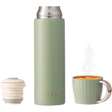 Flaskor för varma och kalla drycker 500 ml, vakuumisolerad termosmugg för drycker, läckagesäker vattenflaska (grön)