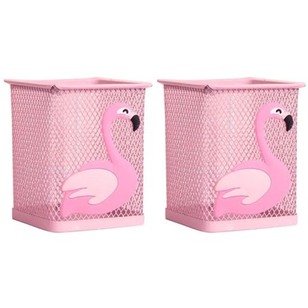 Søt metall skrivebord pennholder, firkantet, flamingo KLB