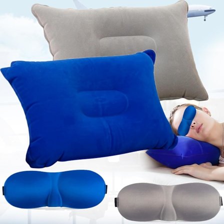 2 STK Camping Pude, Oppustelig Strandpude med 2 STK 3D Sovemaske, Ultralet Oppustelig Rejsepude, til Kontor, Strand, Camping, Rejser
