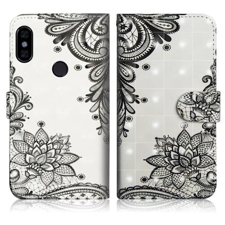 Xiaomi Redmi S2 mobilfodral syntetläder silikon stående plånbok mönster - Svart blomma