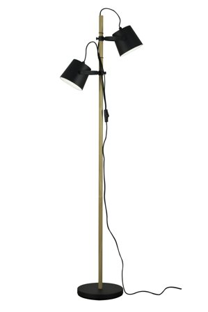 Aneta Lighting ESPRESSO golvlampe, svart/tre, 2-arm med metallskjermer