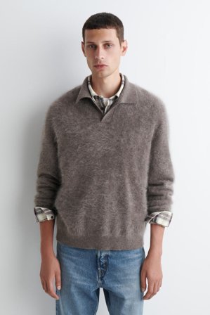 COS Men's Brushed Cashmere Polo Jumper in Beige