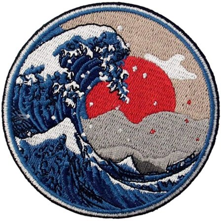 Wave Off Kanagawa Patch Broderad Emblem Stryk På Sy På Emblem
