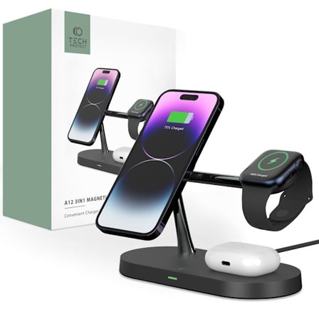 TECH-PROTECT A12 3I1 MAGNETISK MAGSAFE TRÅDLØS OPLADER SORT