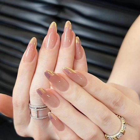 10 stk. genanvendelige kunstige negle Orange gradient Fransk manicure, elegant, enkel og flatterende, håndlavede, medium oval form.xs