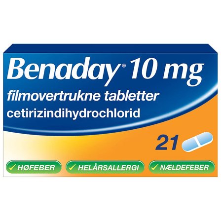 Benaday Filmovertrukne tabletter 10 mg 21 tabl., Medicin & Pleje, Håndkøbsmedicin, Allergi