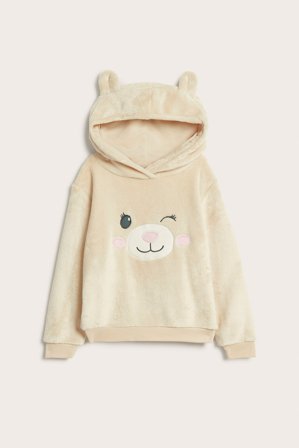 Kappahl | Fluffy hettegenser med ører | Lys beige