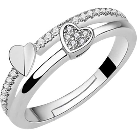 Kjærlighetshjerte åpningsring for kvinner Kreativ ring Smykker Bursdag frieri gave Brudeshowring Ring for jenter Justerbar