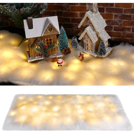 Juleteppe med LED-lys, julebordteppe, snøbordløper, hvitt, ikke-vevd stoff, snøteppe, juleteppe med kunstig snø til borddekorasjon (5 stykker, 17,7 