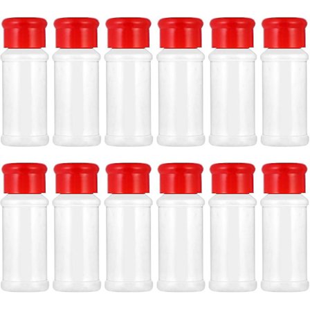 Pakke med 12 plastik krydderishakere til krydderier, salt, peber, krydderibeholdere