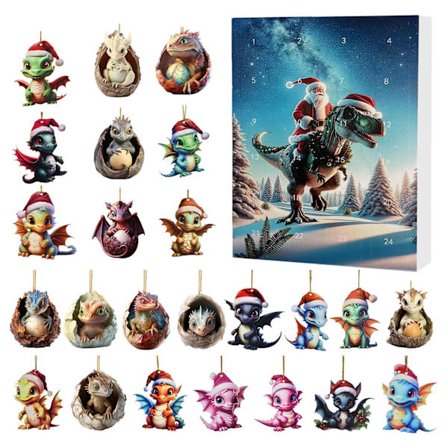 Glas Juletræ Nedtællingskalender 24 Kalender Blind Box Mini Akryl Drage Baby Vedhæng Ornament