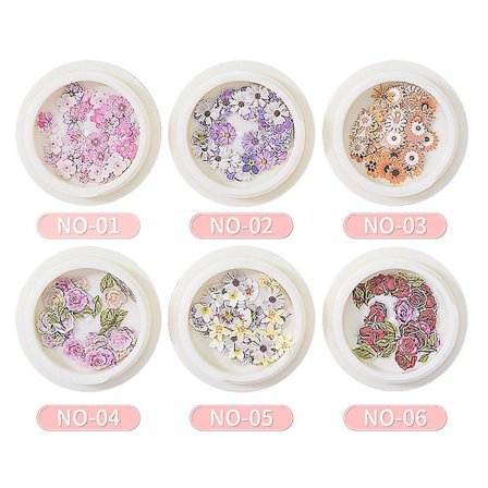 300 st Små Blommiga Nagelklistermärken (6 Ask), 3D Nagelkonst Tillbehör Dekorationer