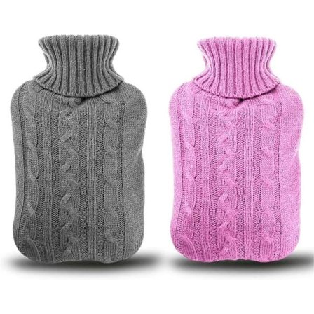 Set med 2 varmvattenflaskor med ett tjockt och lyxigt överdrag | 2 liters kapacitet | Avtagbart och tvättbart varmvattenflasköverdrag | Fri från 