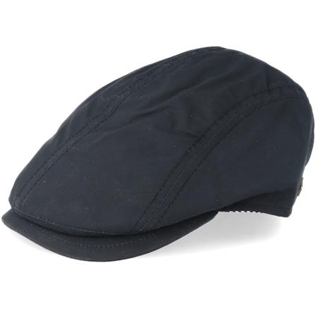 MJM Hats - Schwarz flatcap Cap - Daffy-3 Wax Cotton W-P Black Flat Cap @ Hatstore