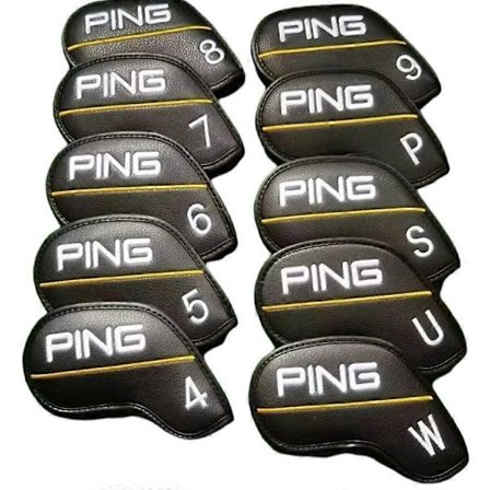 10-pack Golfklubba Järn Huvudskydd PING Klassisk Gul Linje 4-9+PWUS Magnetisk Stängning [DB]