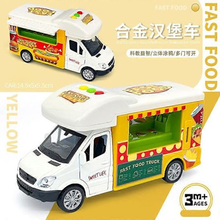 Food Truck Leksak, Pizza Food Truck Leksak i Plast för Barn Tidig Utbildning Leksak Låtsaslek Matleksaker för Småbarn