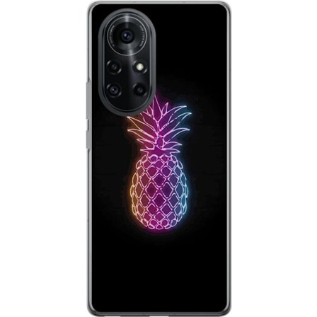 Yhteensopiva Puhelinkuori Huawei Huawei nova 8 Pro Neonkuvitus ananaksesta värikkäässä valossa mustaa taustaa vasten