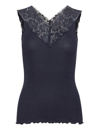 Silk Top W/ Lace Blue Rosemunde