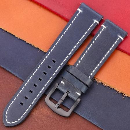 Vintage klockband i äkta läder 7 färger Armband 18 mm 20 mm 22 mm 24 mm Kvinnor Män Kohud Smart Watch Armband Tillbehör Blue Black Clasp